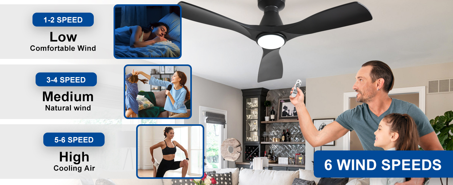 Стелянка вентилятор Depuley 42 дюйми з підсвічуванням: чорний, 3 лопаті, врізний монтаж для спальні. Диммування, керування через додаток, тихий DC-двигун, таймер, чорний колір.