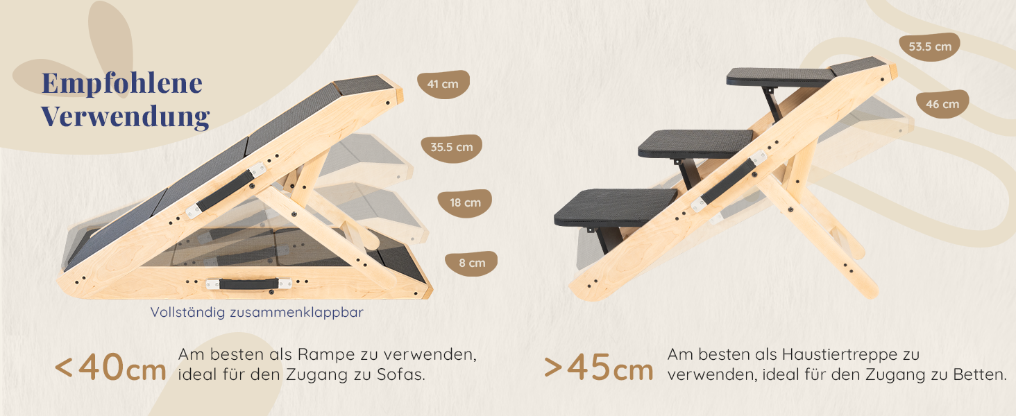 Сходинка для собак на ліжко та диван 2-в-1 - регульована рамка для маленьких собак, легка переносна сходинка з платформою, натуральне дерево