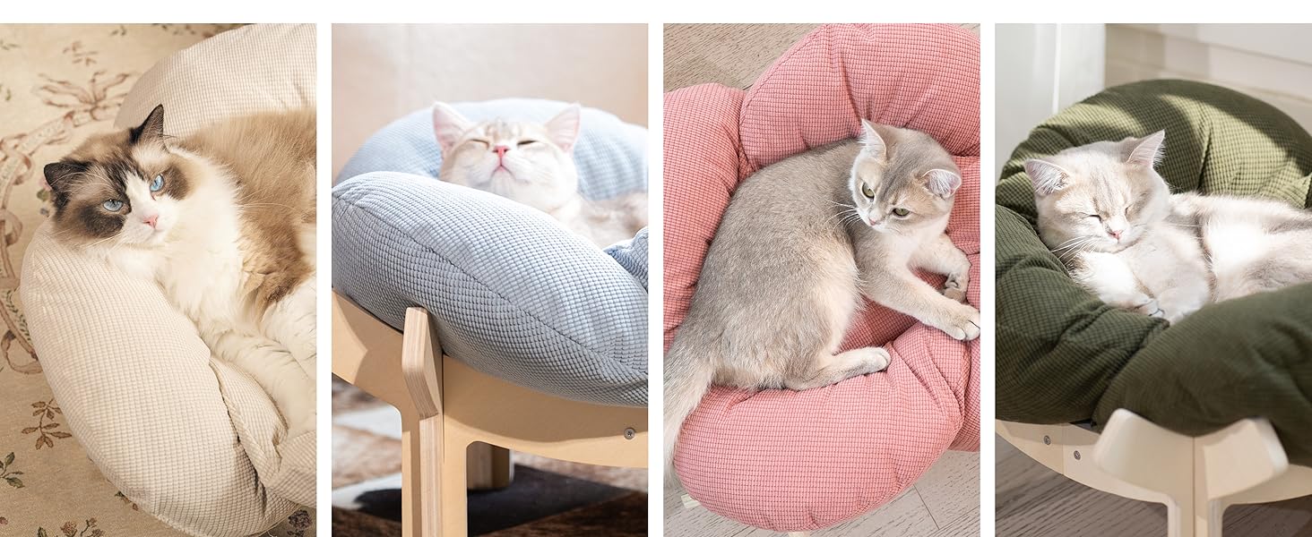 Кішка ліжко CheerPals, квітка, 55x55 см, велике, м'яке, для всіх котів, білий (світло-блакитний)