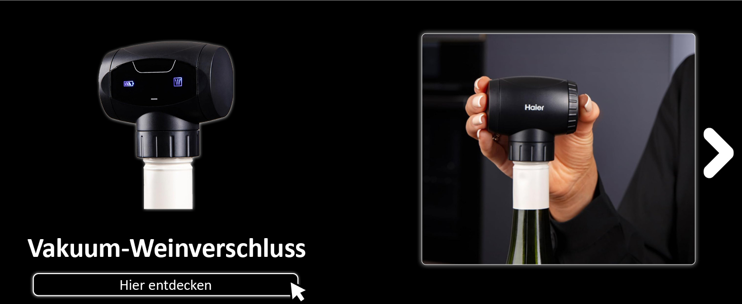 Електричний вакуумний затвор для вина Haier Premium Collection I Збереження аромату до 7 днів I Вакуумна помпа для вина, надійний, простий у використанні I Стильний подарунок для поціновувачів вина
