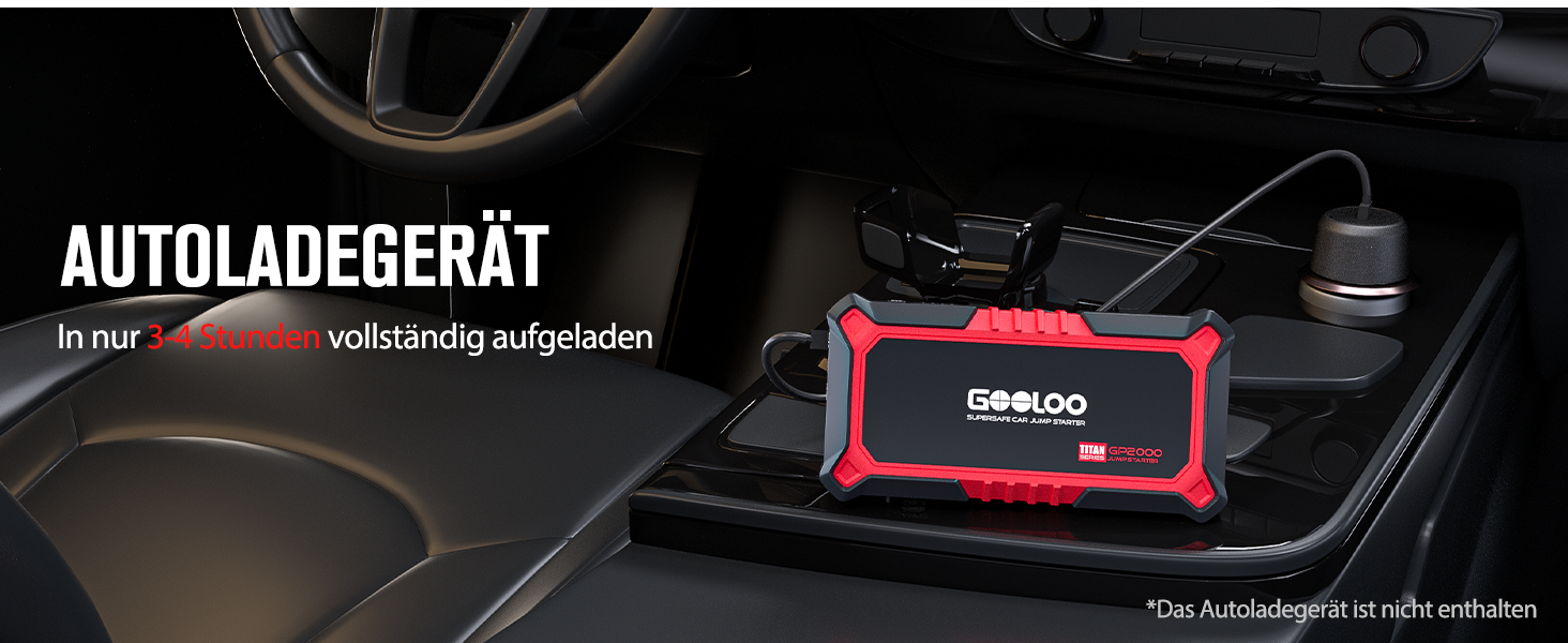 Powerbank Starthilfe GOOLOO GP2000 для автомобіля: 2000A, 12V, до 8.0L бензин/6.0L дизель, USB-швидка зарядка, LED, кабель для пуску