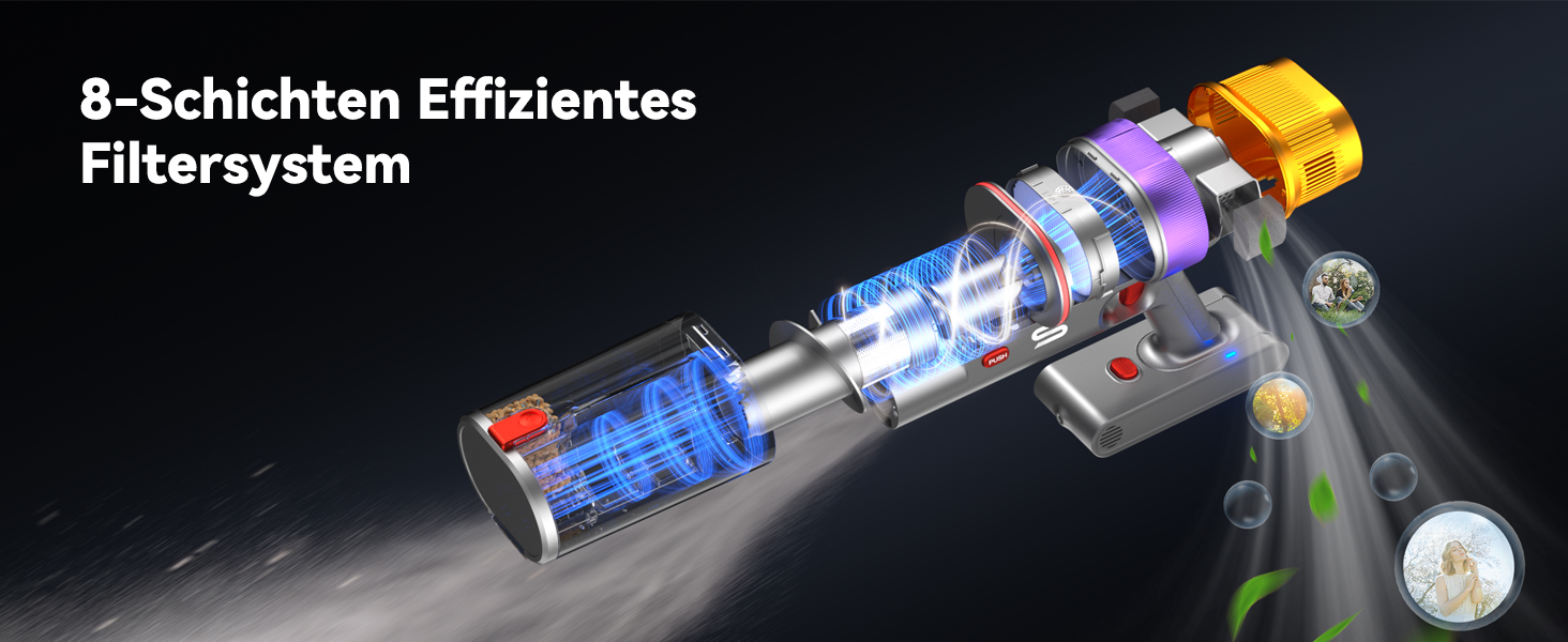 Бездротовий пилосос Vistefly V15 Ultra з акумулятором, 58000Pa, 600W, 70 хвилин роботи, подвійний дисплей, контейнер для пилу, дизайн, для твердих поверхонь, килимів, шерсті тварин