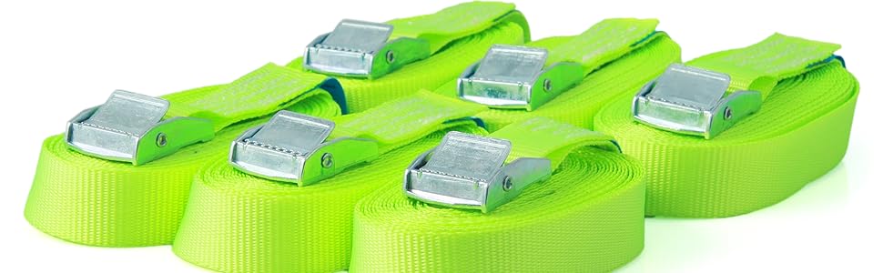 Набір стяжних ременів Sandax з металевою пряжкою, 6 шт, 6 м, 25 мм, чорні, міцні, до 250 кг, DIN EN 12195-2, для кріплення вантажу