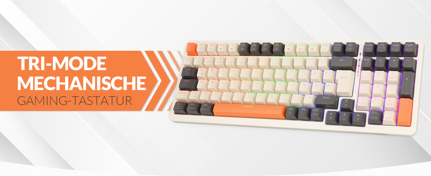 Механічна клавіатура Rii бездротова, для геймінгу, Bluetooth, Tri-Mode, 75%, QWERTZ, 20 режимів підсвічування, BT5.0 + 2.4GHz + кабель, Red Switch