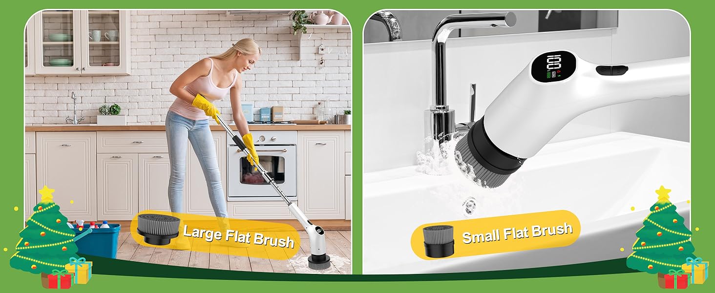 Електрична щітка для чищення з 7 насадок, IPX7 водонепроникна, регульована ручка, для ванної кімнати (біла)