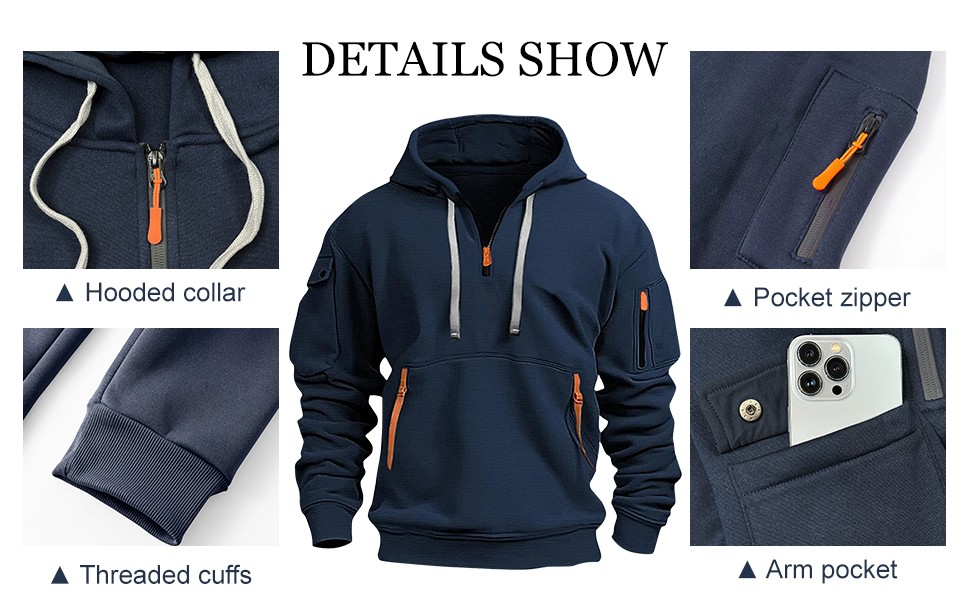 Світшот чоловічий з капюшоном на змійці, вінтажний, базовий, великий, 3XL, з кількома кишенями