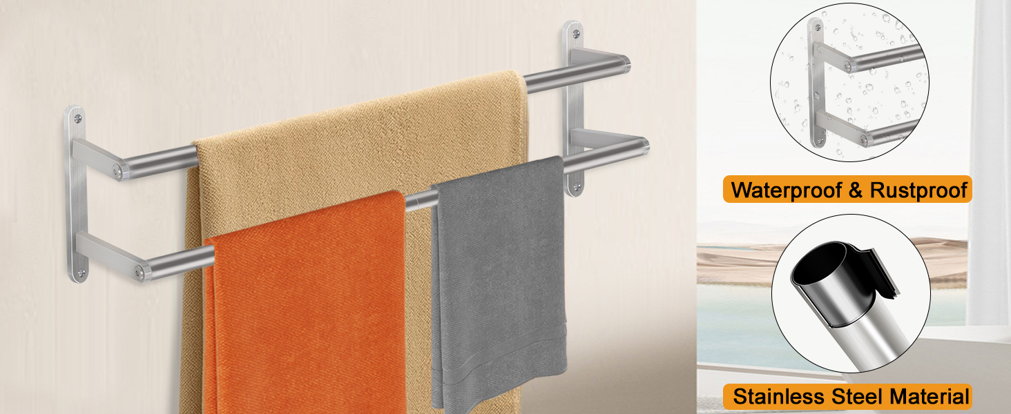 Тримач для рушників на стіну, 60 см, нержавіюча сталь, для ванної, спальні, кухні, щіткова нікель