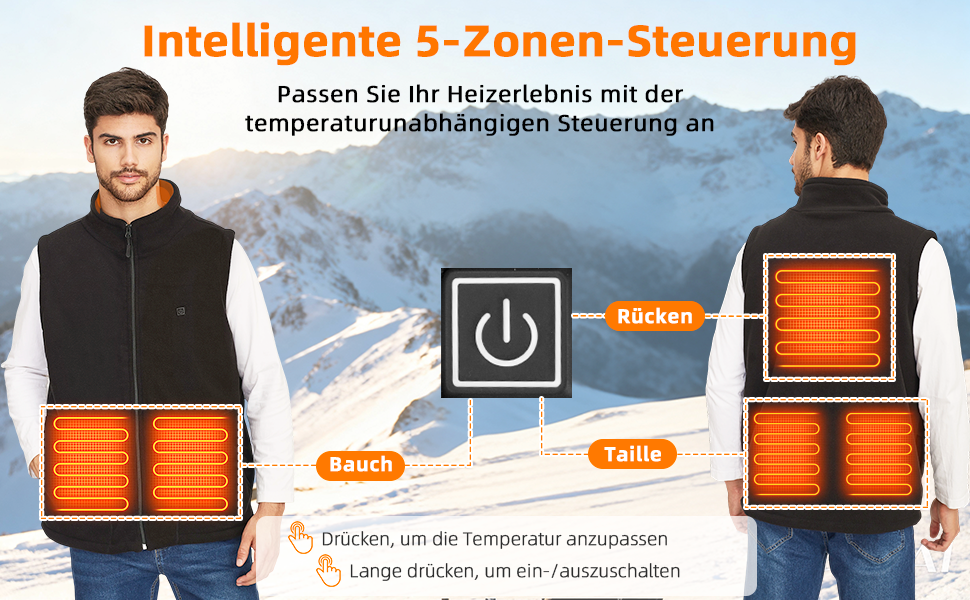 Обогревна жилетка TOUVE для чоловіків та жінок, електрожилетка з поларфлісу, 5 зон обігріву, 3 режими температури, чорний, 2025 (без Powerbank)