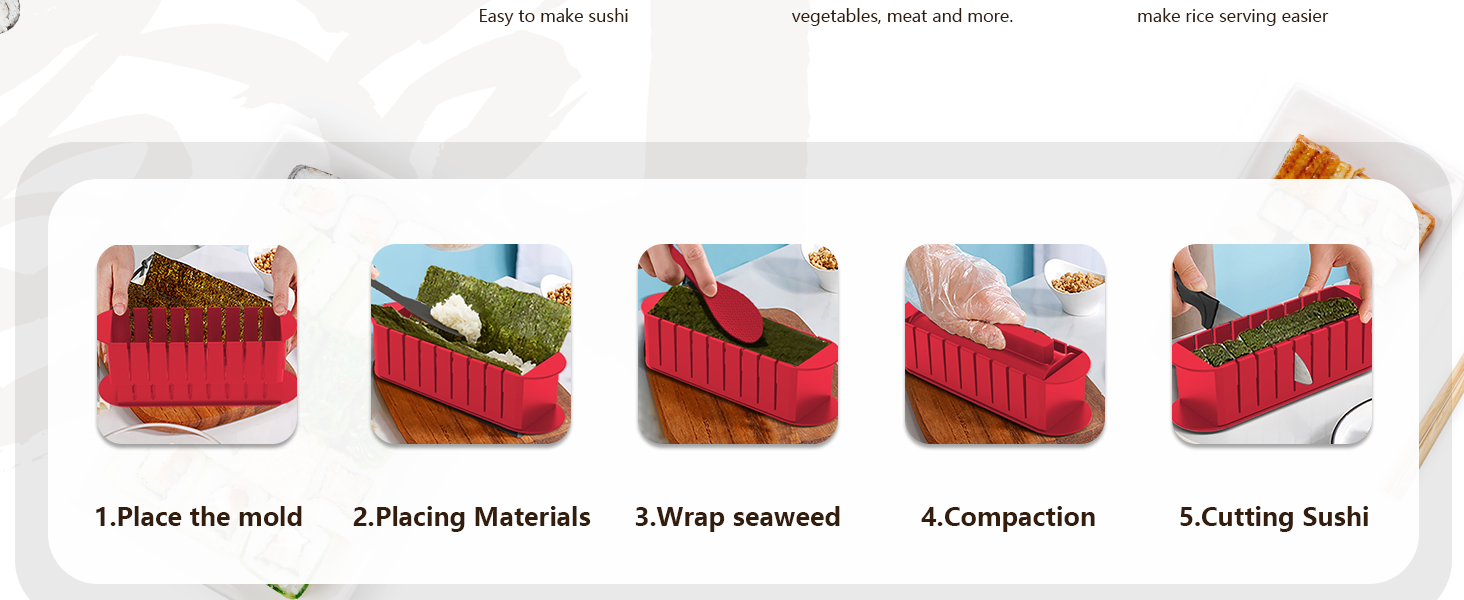 Набір для приготування суші, 20 предметів, для початківців, з формами для ролів, виделкою, ножем, килимком для ролу, палочками, повний комплект (Чорний) (Червоний+тарілка)