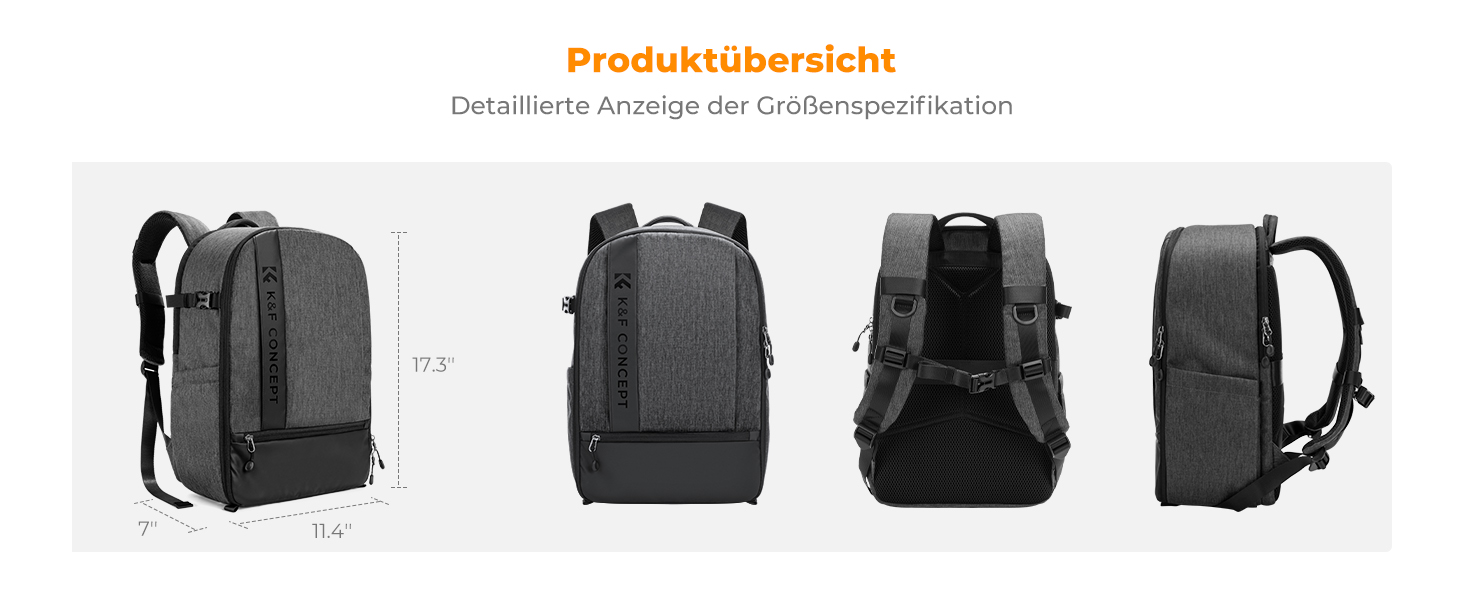 Рюкзак для камери K&F Concept 18L сірий з відділенням для ноутбука 15.6 дюймів та захистом від дощу