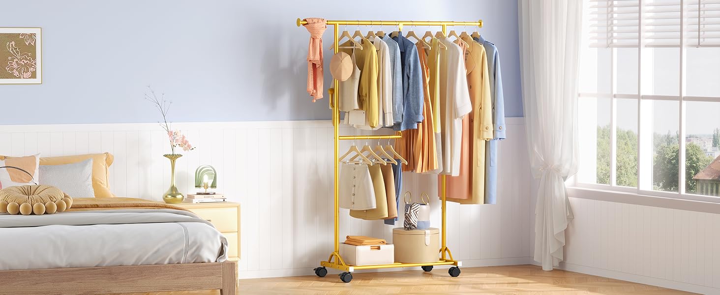 Кледистанд FAVOOOSTY на колесах: мобільний, металевий, регульований, чорно-білий (золотий), 89.50×39.00×161.20 см