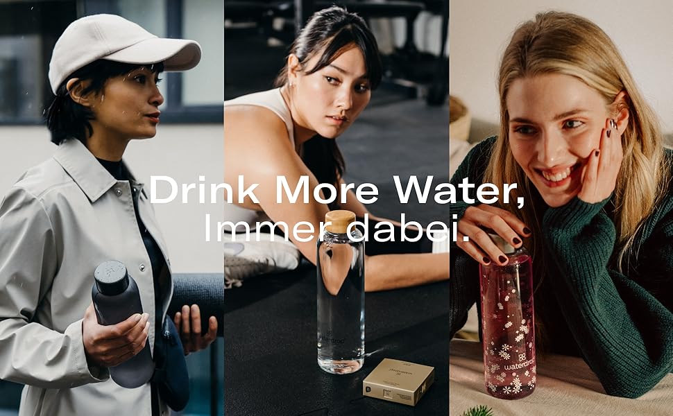 Скляна пляшка для води waterdrop® Edition 600 мл, боросилікат, герметична, підходить для газованої води, BPA-free, з неопреновим чохлом, можна мити в посудомийці