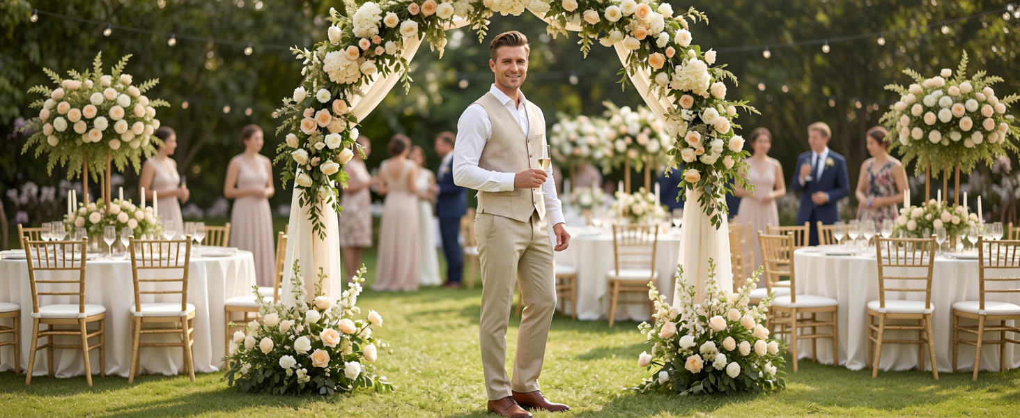 Чоловічий жилет Solovedress елегантний літній льон для весілля та вечірки, чорний