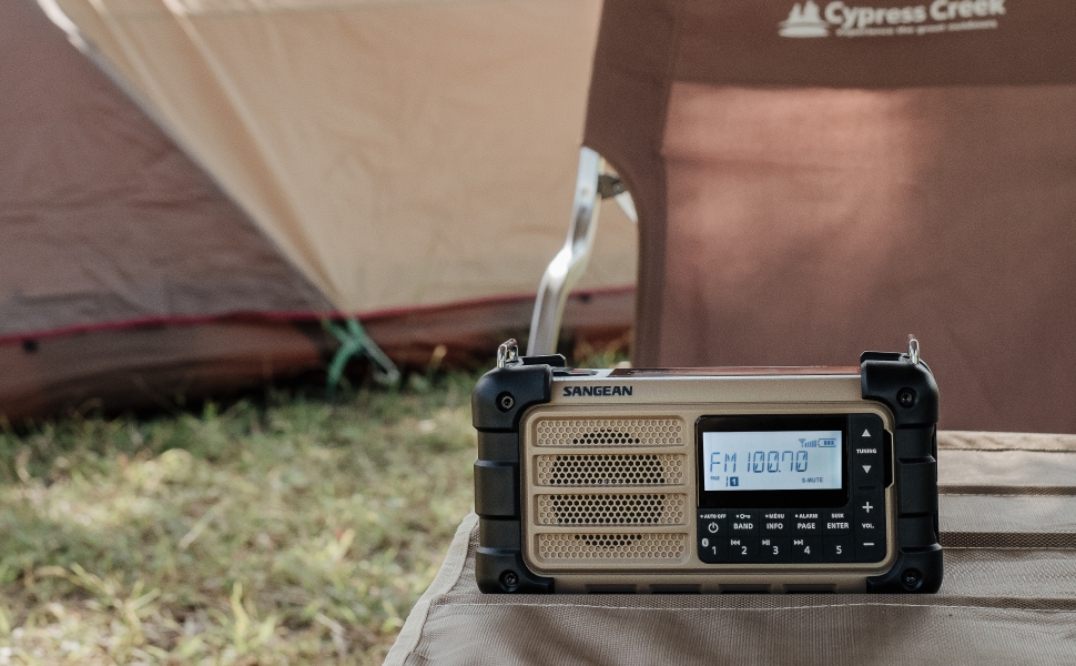 Радіо Sangean MMR-99: Багатофункціональне аварійне радіо з ручкою, FM/RDS, Bluetooth, LED-ліхтариком та IP55, для відпочинку на природі, кемпінгу та надзвичайних ситуацій, Desert Tan