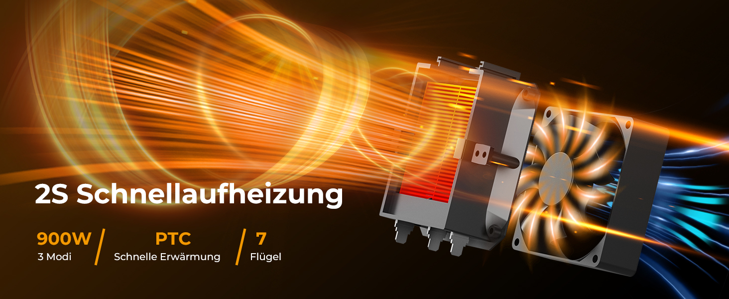 Електричний обігрівач 2000W з енергозбереженням, тихий, 3 режими, PTC кераміка, швидкий нагрів, ECO режим, пульт, таймер 12H, поворот 70°, для офісу, спальні, ванної кімнати (чорний)