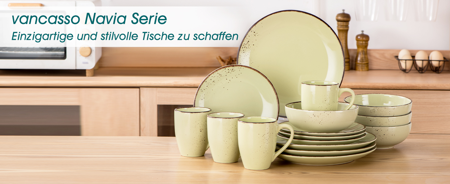 Набір посуду Vancasso Navia 16 TLG: 16-ти частинний сервіз зі штучного каменю, світло-блакитний, вінтажний стиль