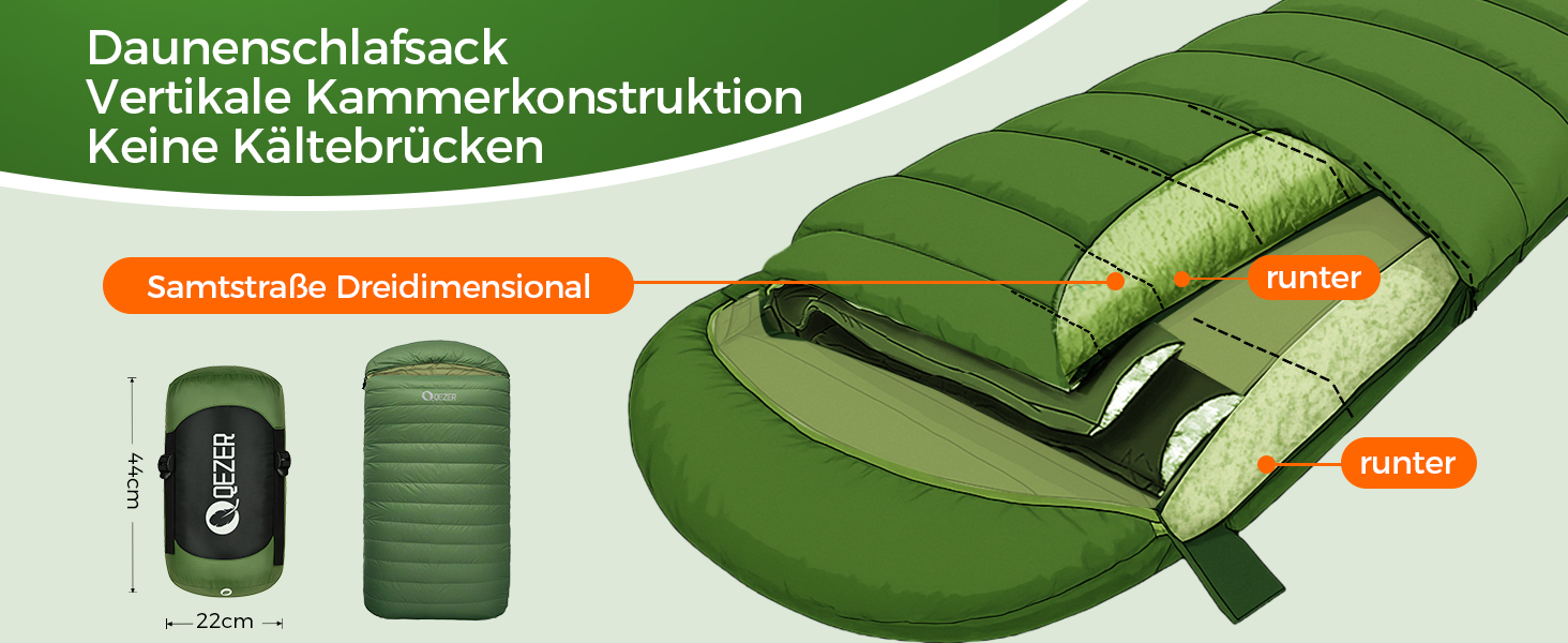 Спальний мішок XXL з пуху на 3-4 сезони, 230x100 см, для дорослих, кемпінг, походи, 3°C, чорний