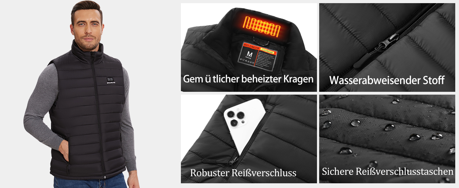 Електрична гріюча жилетка для чоловіків з акумулятором 20000mAh, 8 зон нагріву та 3 рівня температури, для активного відпочинку, чорна