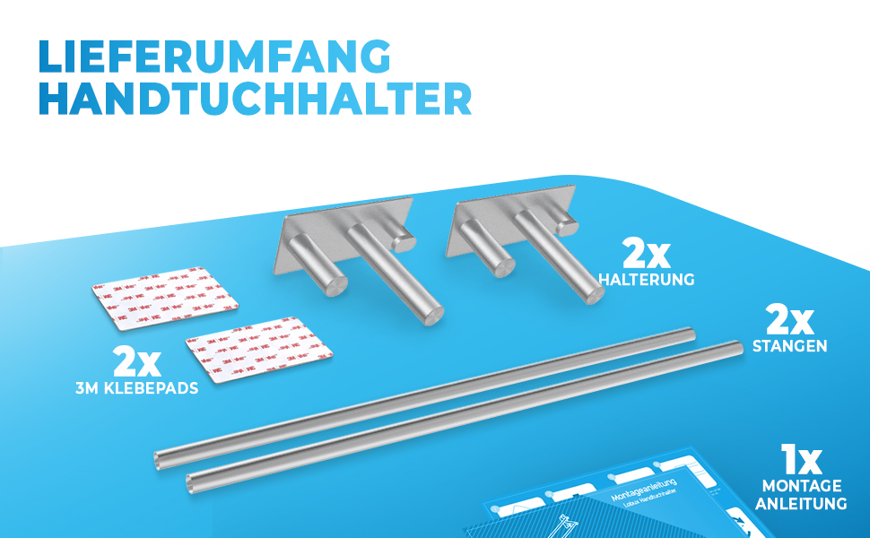 Тримач для рушників без свердління 60 см, нержавіюча сталь, для ванної кімнати, душової кабіни, кухні. В комплекті 2 гачки. Срібний колір