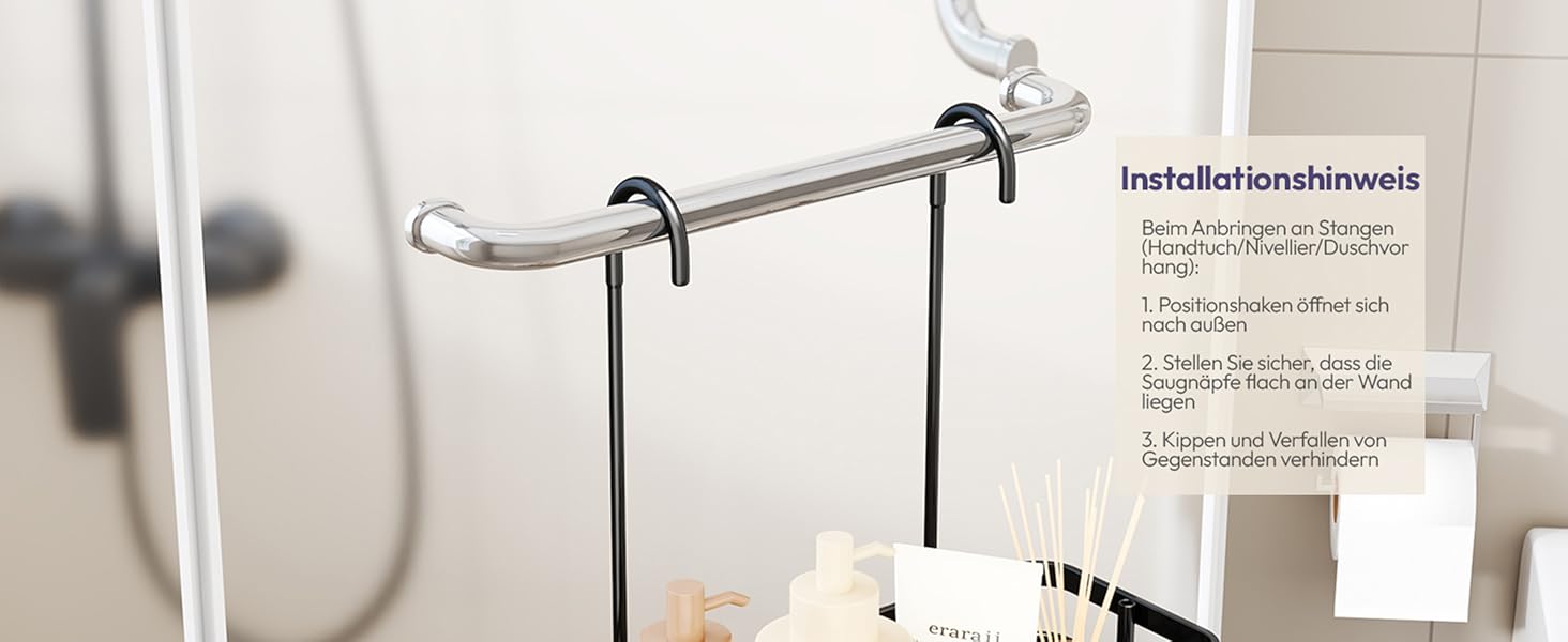 Поличка для душу SWTYMIKI з мильницею та 11 гачками, з нержавіючої сталі, чорна