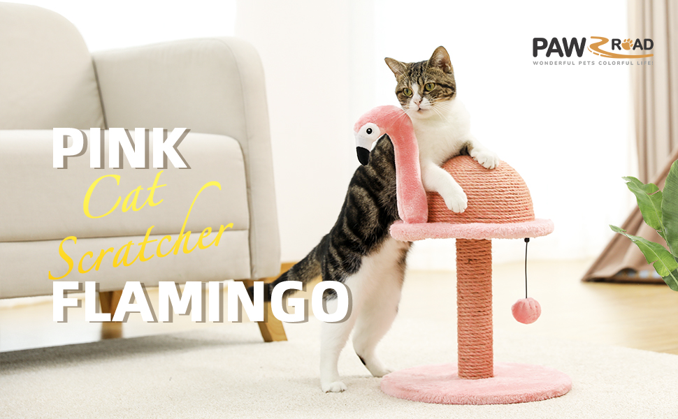 Креативний когтеточка для котів PAWZ Road Flamingo, стильний рожевий котячий комплекс, висота 48 см