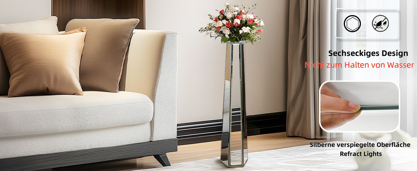 Ваза для квітів на підставці 68 см, срібна з кристалами, для пампасних трав, скляна з дзеркальними діамантами, декоративна, люкс, блискуча ваза для вітальні, декор інтер'єру. Без утримання води (18Ш x 77В см)