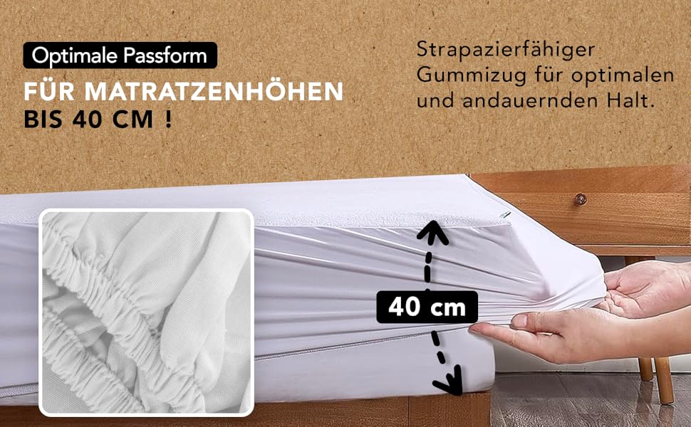 Mattress Protector 180 x 200 cm | Mattress Topper | Waterproof & Silent | Hypoallergenic & Absorbent Cotton | Anti-Mite | All-Around 40 cm | Oeko-TEX | Ôhm