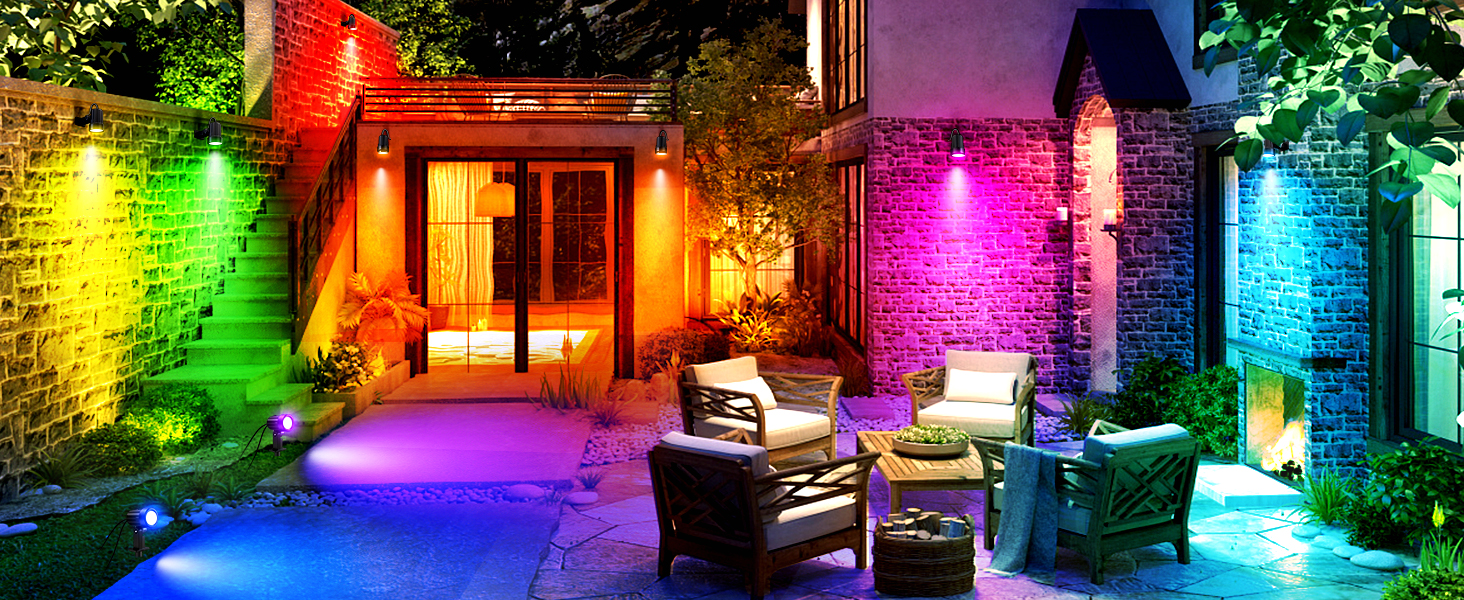 MEIKEE RGB Garden Lighting with Remote Control - 10 Colors, 30 Dynamic Modes, IP66 Waterproof, Timing Function, 8 Pack with EU Plug