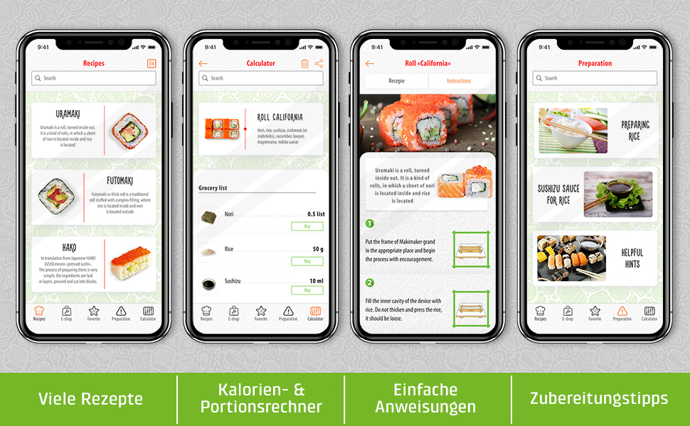 Набір для приготування суші iSottcom: робіть смачні суші та роли самостійно! З рецептами та додатком. З дерева бука та бамбука - ідеальний подарунок!