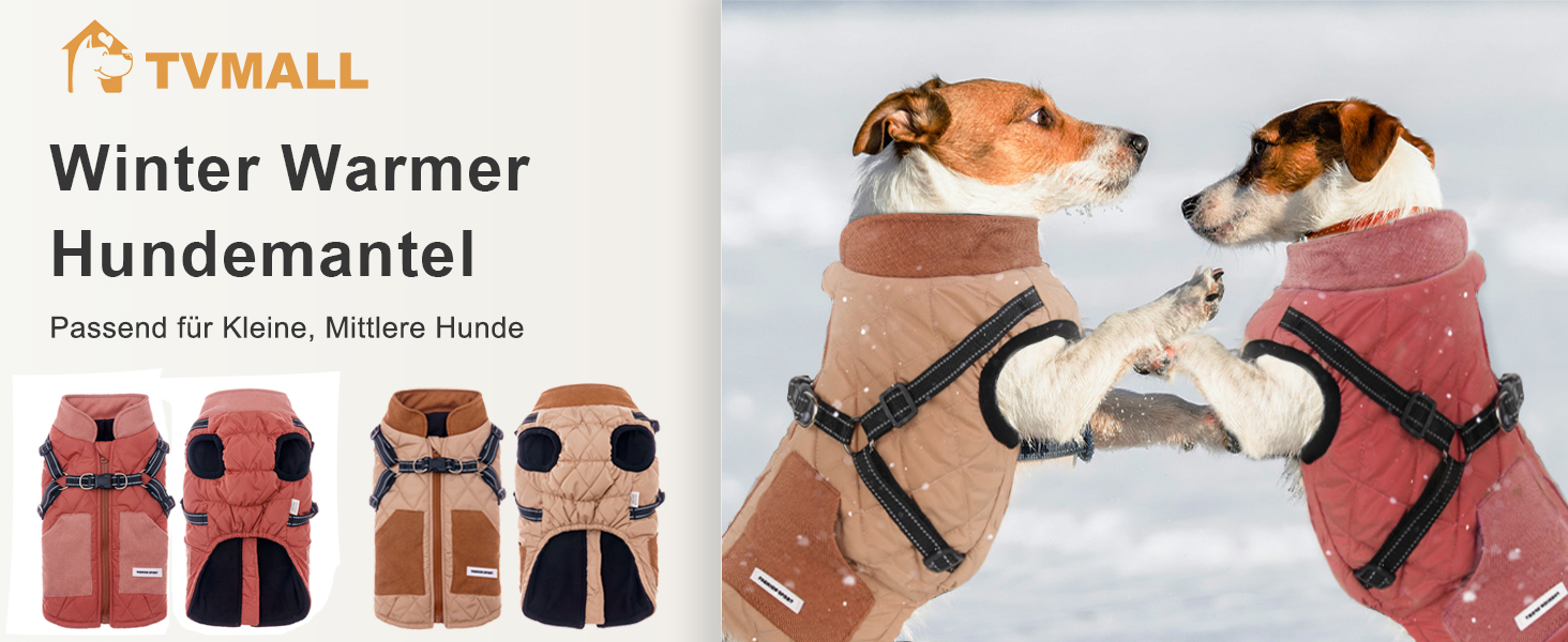 Dog Coat, Dog Jackets with Harness, Winter Warm Jacket Windproof Pet Clothing with Pocket Design Snowsuit Dog Jackets for Small Medium Dogs (Red, M)