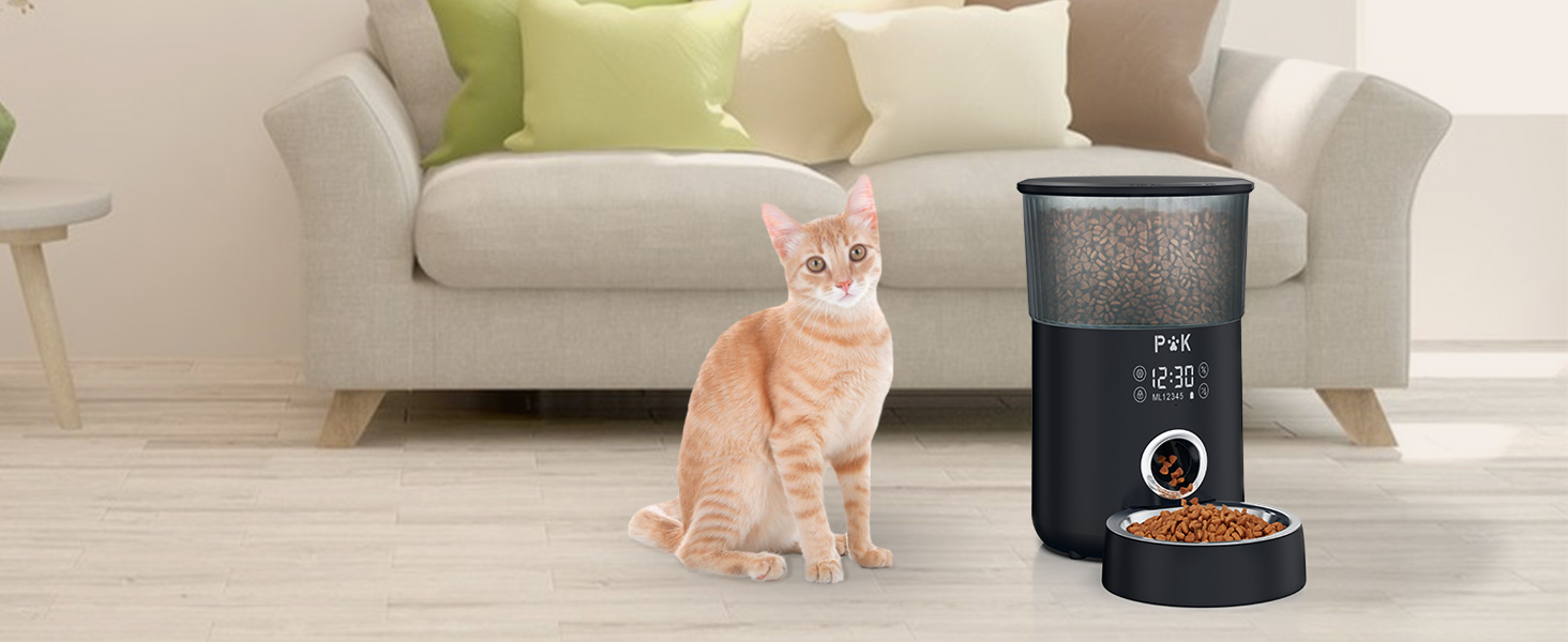 Автоматичний годівниця та фонтанчик для котів PUPPY KITTY, 180 днів роботи від батареї, легкий у чищенні, голосове керування, 3л годівниця та 2л фонтанчик (чорний)
