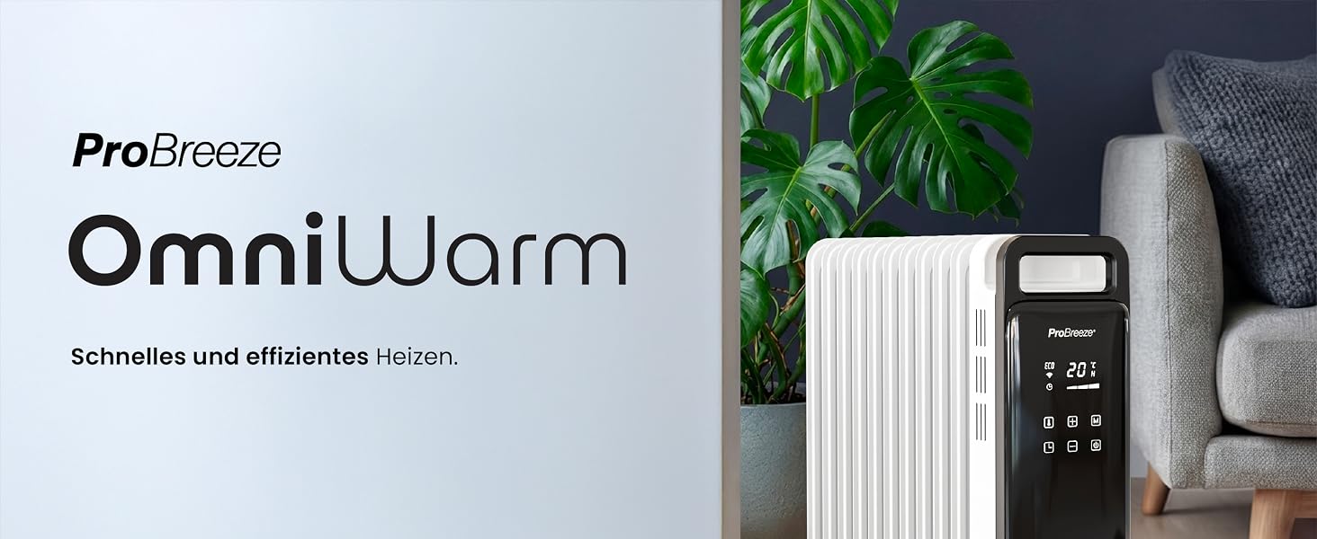 Розумний електричний масляний радіатор Pro Breeze 2500W, 11 секцій, з керуванням через Wi-Fi/App, термостатом, таймером на 24г та сенсорним дисплеєм, білий
