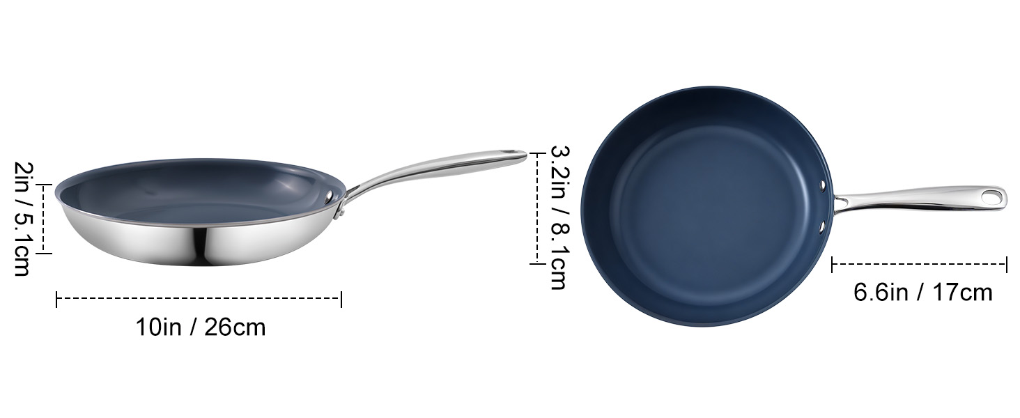 Сковорода з нержавіючої сталі з антипригарним покриттям Creamic, 26 см, для здорового харчування, сумісна з плитами Induktion, електричними та газовими