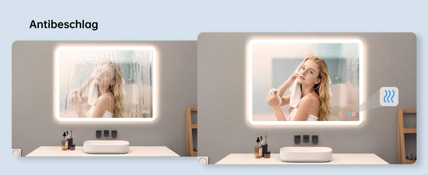 Дзеркало для ванної кімнати LISA LED 70x50 см з підсвічуванням, сенсорне регулювання, антизапар, 3 кольори світла, для ванної, туалету, коридору