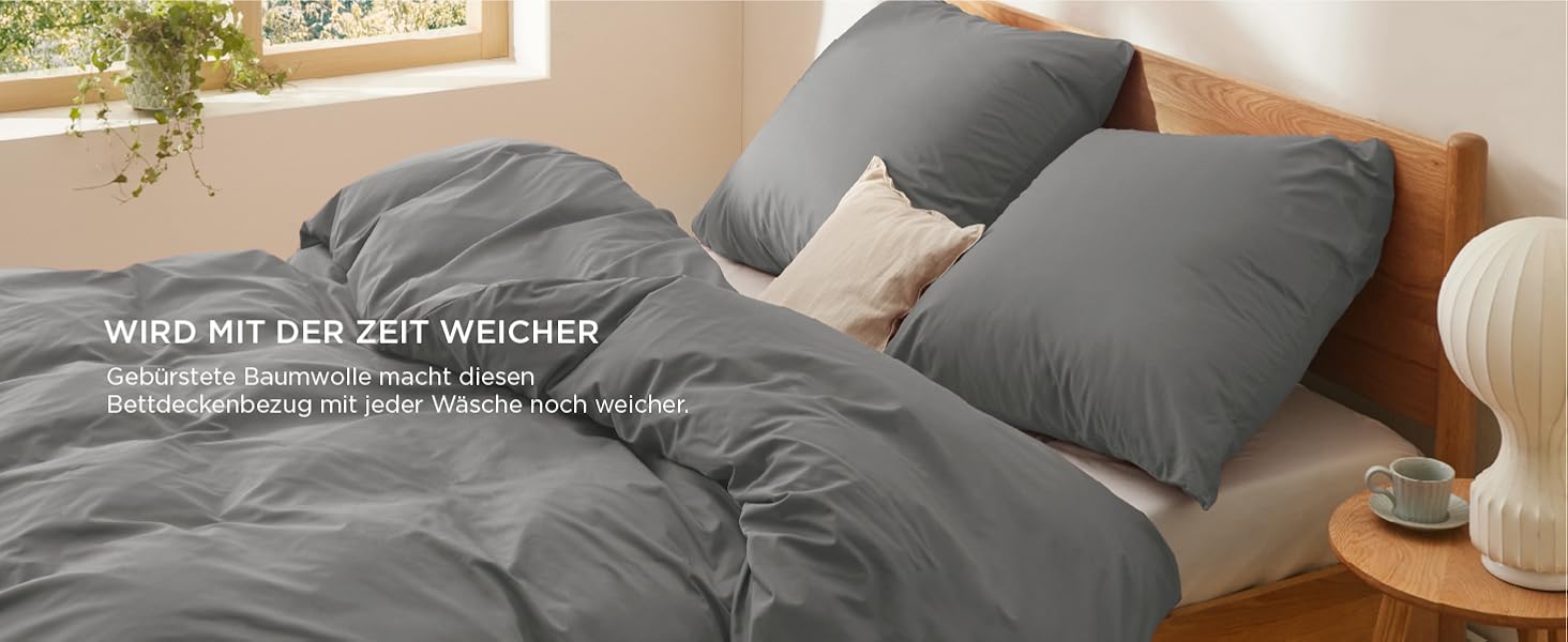 Комплект постільної білизни BEDSURE 135x200 з бавовни (4 частини) - сірий, з ремінцем, Oeko-Tex, з двома наволочками 80x80 см
