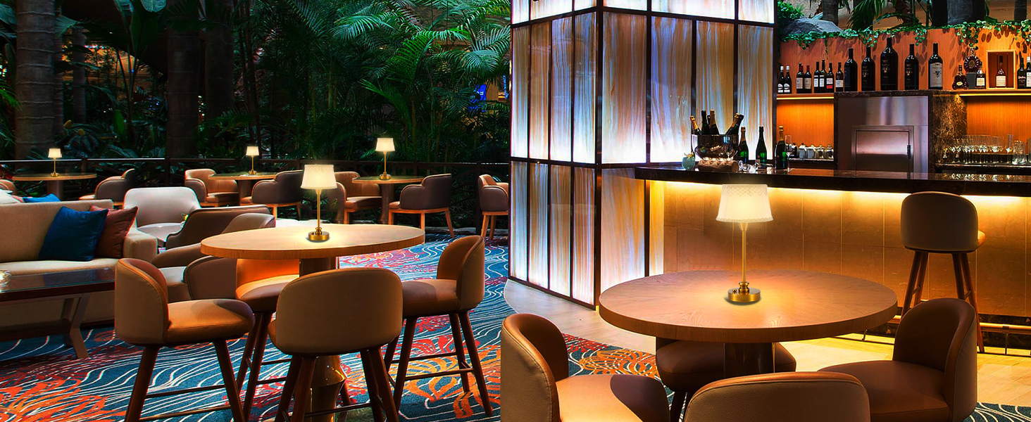 Настільна лампа OCEST з акумулятором, сенсорне керування, регулювання яскравості, для дому, кухні, тераси, їдальні (античне латунь-льон), тканинний абажур 27,5 см