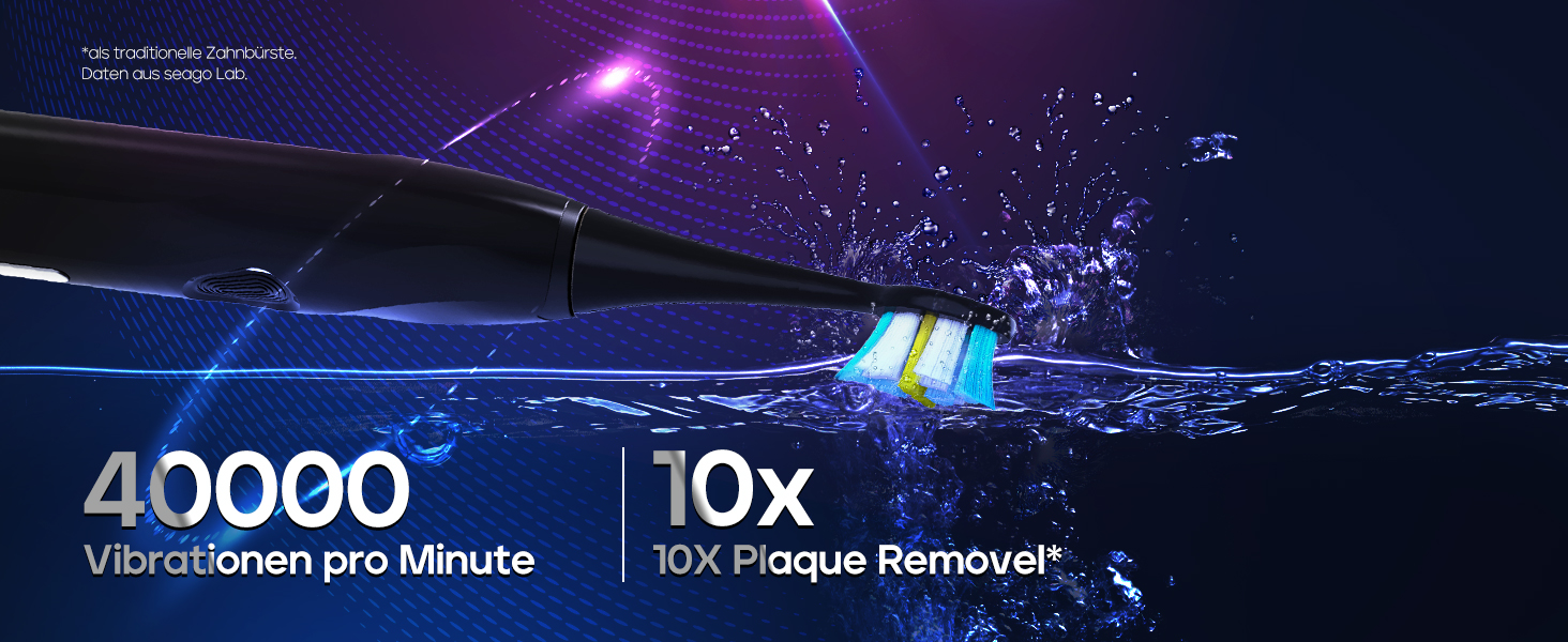 Електрична зубна щітка Seago з датчиком тиску, 40000 VPM, 8 насадок, 5 режимів, звукова, з підставкою, чохол, для дорослих, SG-2752 (Чорний)