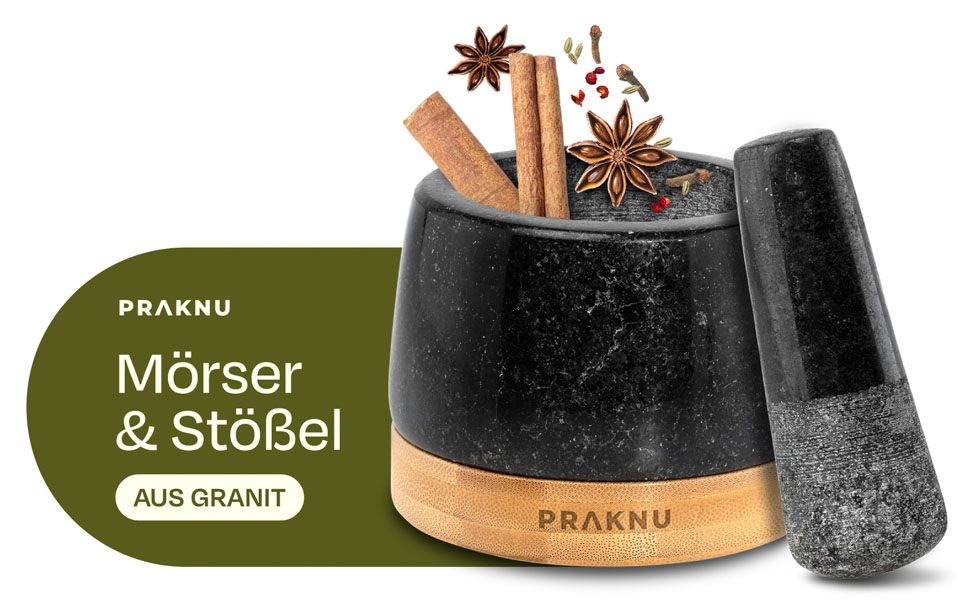 Гранітний ступка з толуштою (маленька) - для дрібного помелу - з підставкою з екологічної деревини FSC® - легко миється