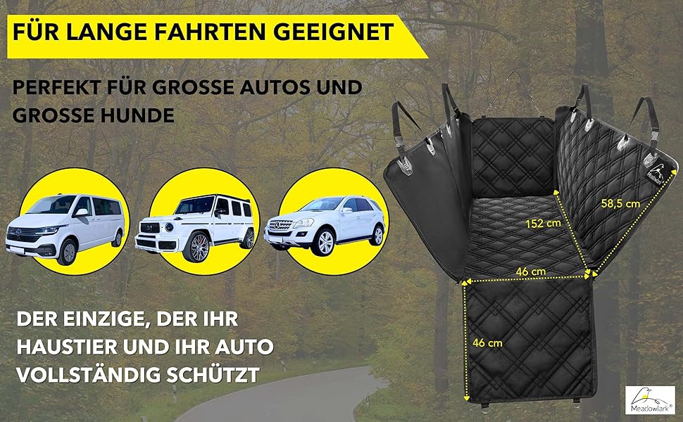 Meadowlark® Автомобільна підстилка для собак - водовідштовхувальна, повна комплектація, з сітковим віконцем, захист від шерсті, бруду та подряпин. Включає 2 чохли на підголівники. Розмір XL (152.5 x 162.5 см), чорний