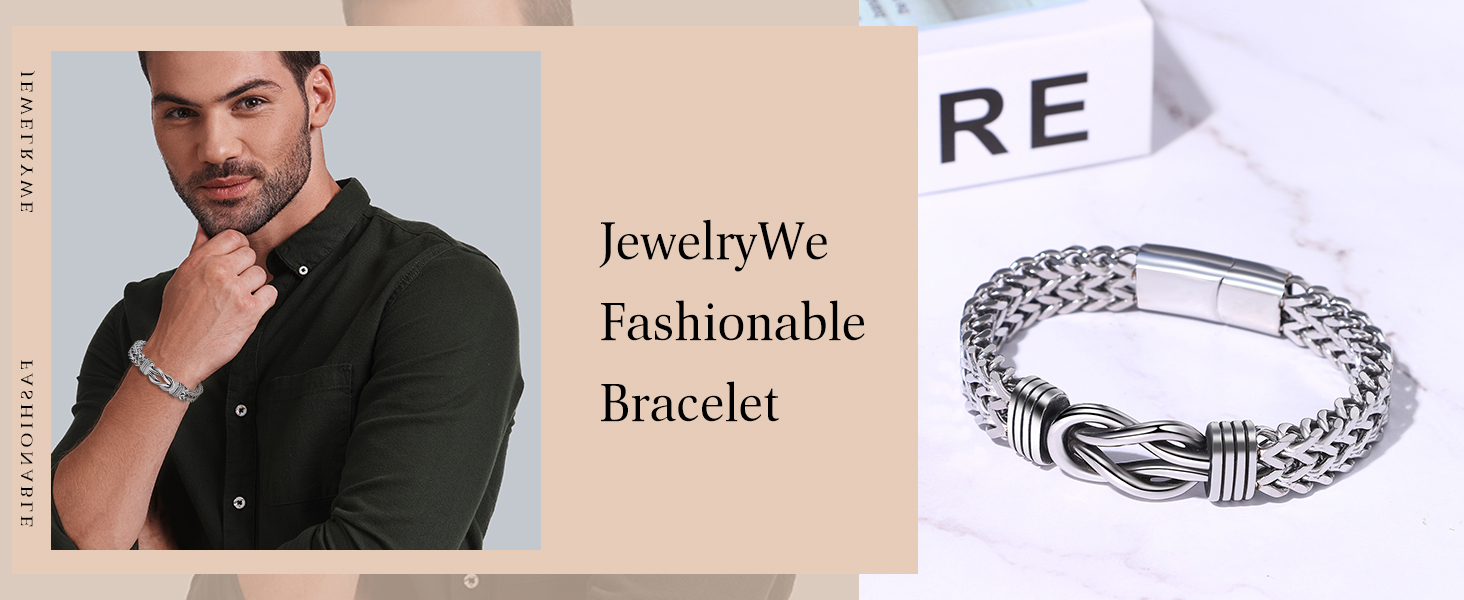 Чоловічий браслет JewelryWe в стилі готика та панк: ланцюг на руку з нержавіючої сталі 