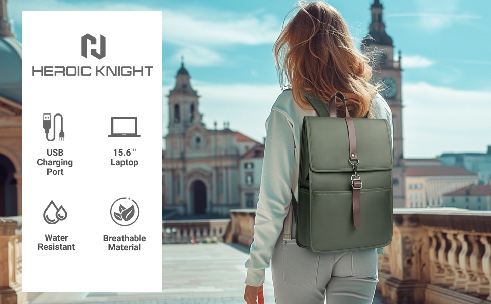 Рюкзак для ноутбука чоловічий/жіночий, з USB-портом, 15.6 дюймів, для подорожей, навчання, велосипеда (Зелений)
