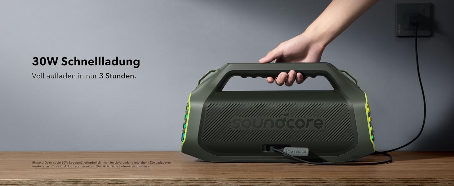 Soundcore Boom 2 Plus: Портативна Bluetooth Колонка, 140W, IPX7, RGB, Power Bank, USB-C, 20 годин, для кемпінгу (зелена)