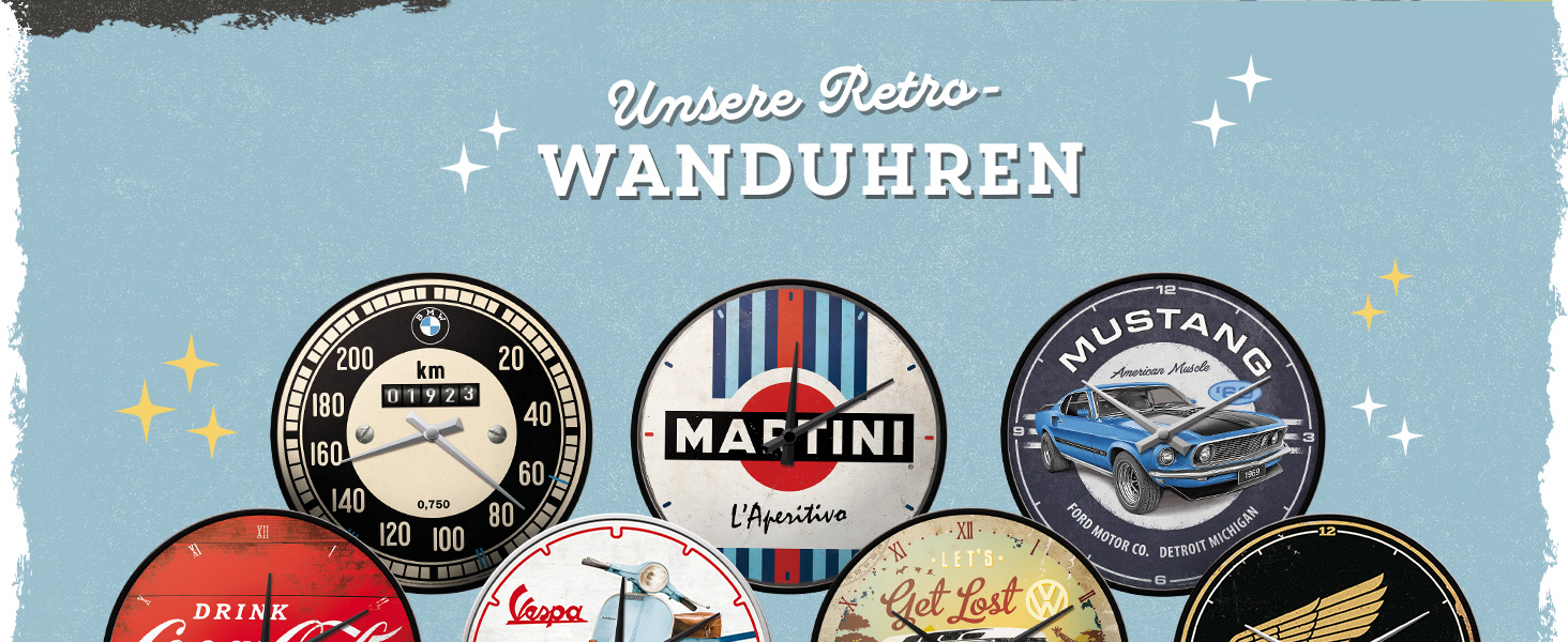 Ретро настінний годинник Nostalgic-Art Vespa Ø31 см, ліцензія, великий кухонний годинник у вінтажному стилі, подарунок для фанатів скутерів