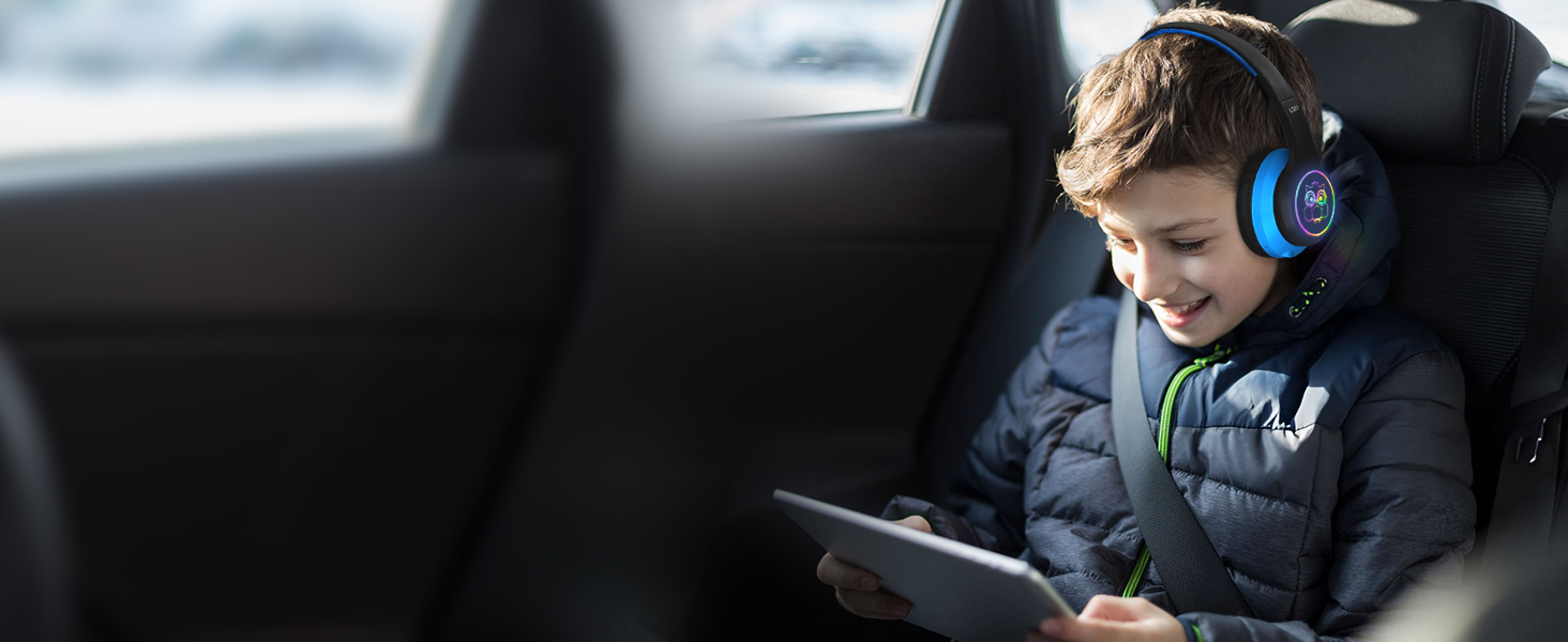 Дитячі навушники LOBKIN Bluetooth Over-Ear з сумкою, бездротові та провідні, для дівчаток, складні, регульовані, для школи та подорожей (Чорний/Синій)