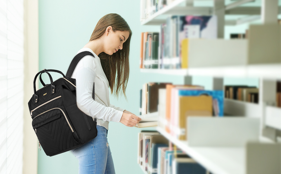 Жіночий рюкзак з відділом для ноутбука 15.6 дюймів, шкільний рюкзак для дівчаток та підлітків, сумка для університету, робочий рюкзак, подарунок для жінок, водонепроникний, чорний S41-x