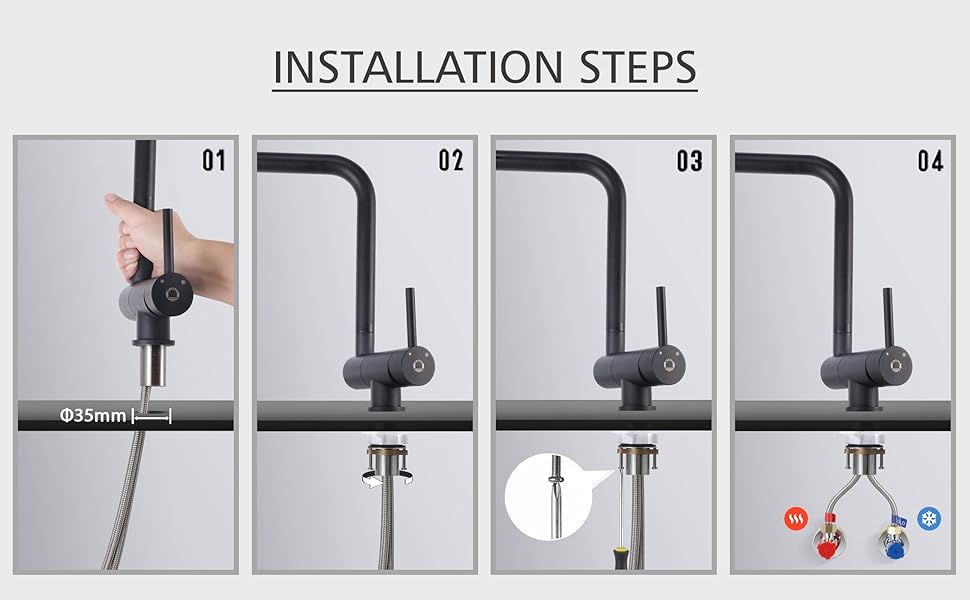 Кухонний змішувач CECIPA Vorfenster чорного матового кольору, високого тиску, з нержавіючої сталі, з гнучким виливом, поворотний на 360°