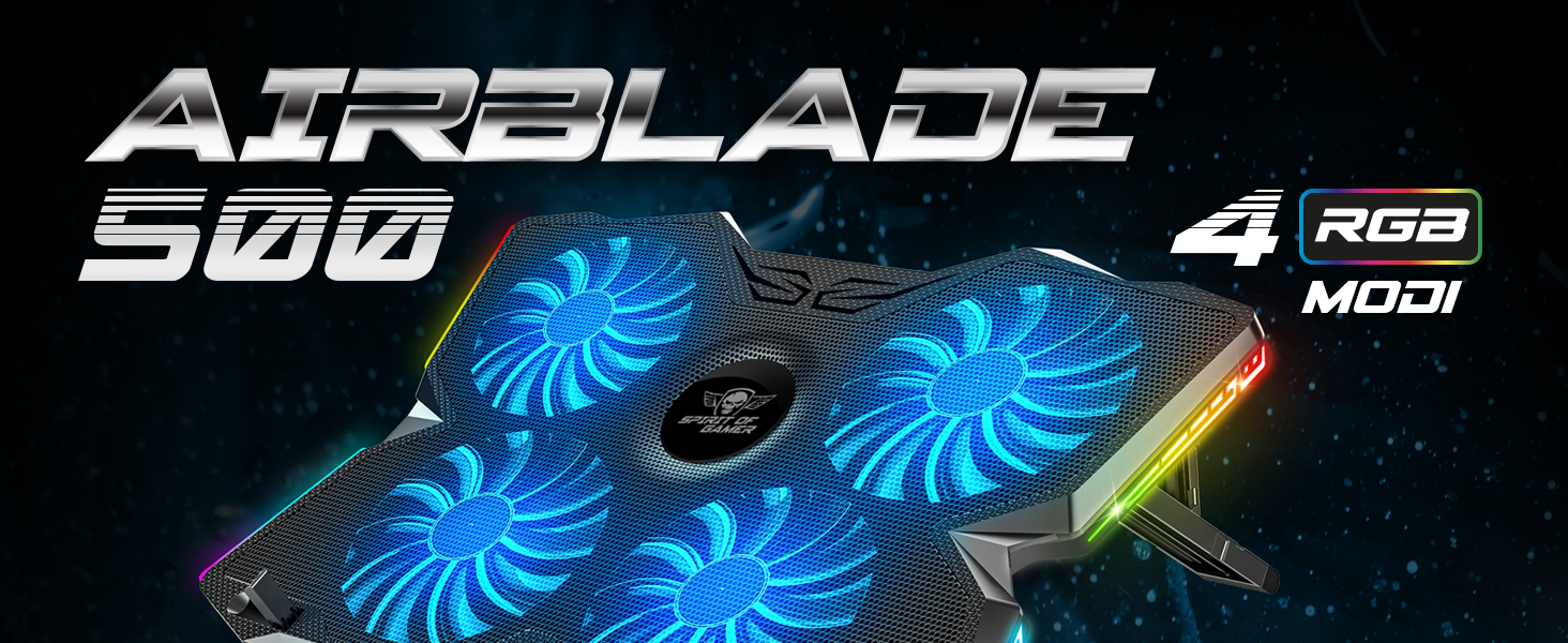 Охолоджувач для ноутбука Spirit of Gamer AIRBLADE 500 (10-17 дюймів), 4 тихі вентилятори, RGB підсвічування, сумісний з PC, PS5, PS4, Xbox