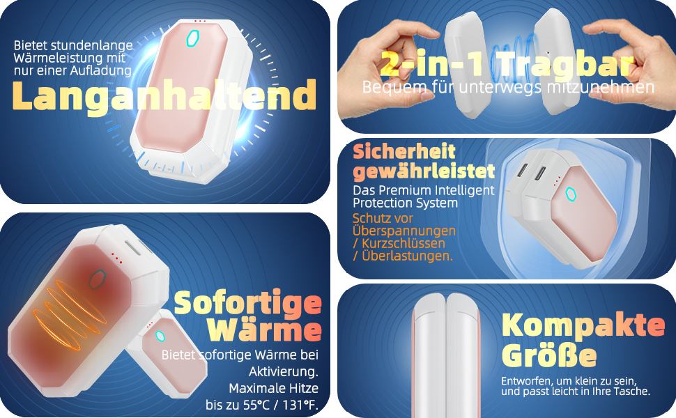 Електричні грілки для рук, багаторазові, 2 шт. в наборі, 3 режими нагріву, USB-зарядка, для чоловіків, на вулиці, кемпінг, полювання, рожеві