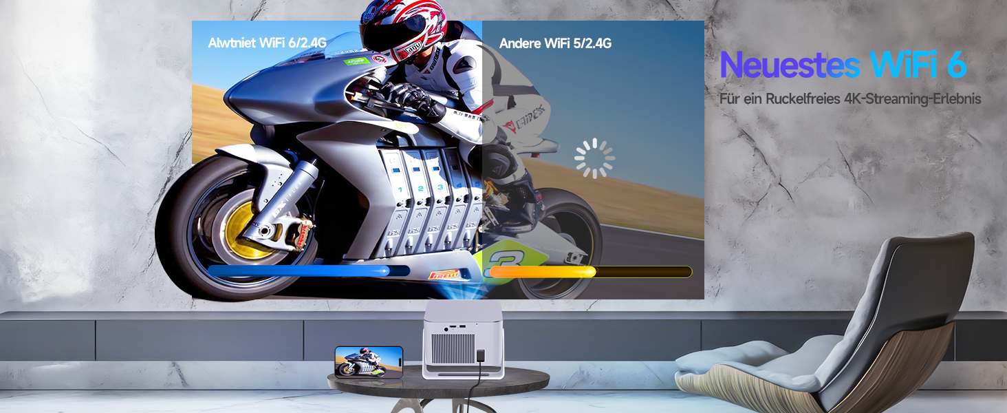 Проектор Alwtniet Mini Beamer 4K 8K з Android 14, WiFi 6, Bluetooth 5.4, Автофокус та Автокорекція, 180° поворот, для домашнього кінотеатру, HY350MAX