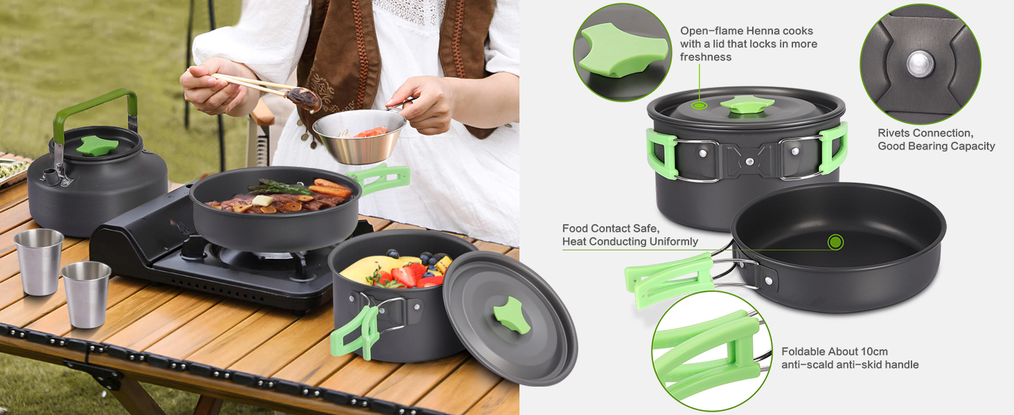 Набір посуду для кемпінгу PELLOR 17 предметів: алюмінієвий посуд для відпочинку на природі, кемпінгу, риболовлі, пікніка, походів та подорожей